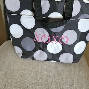 Thirty-One Black and White Polka Dot Tote